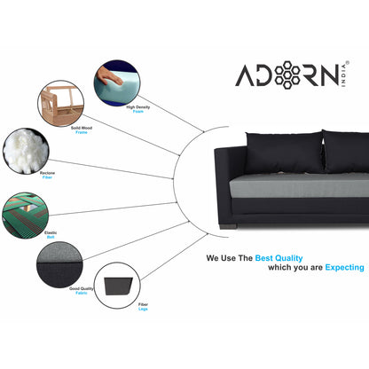 Adorn India Exclusive Two Tone Straight Line Three Seater Sofa Cum Bed (Light Grey & Black)