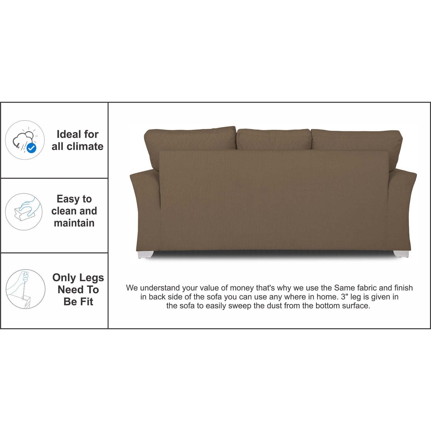 Adorn India Alexia 3 Seater Sofa (Camel)