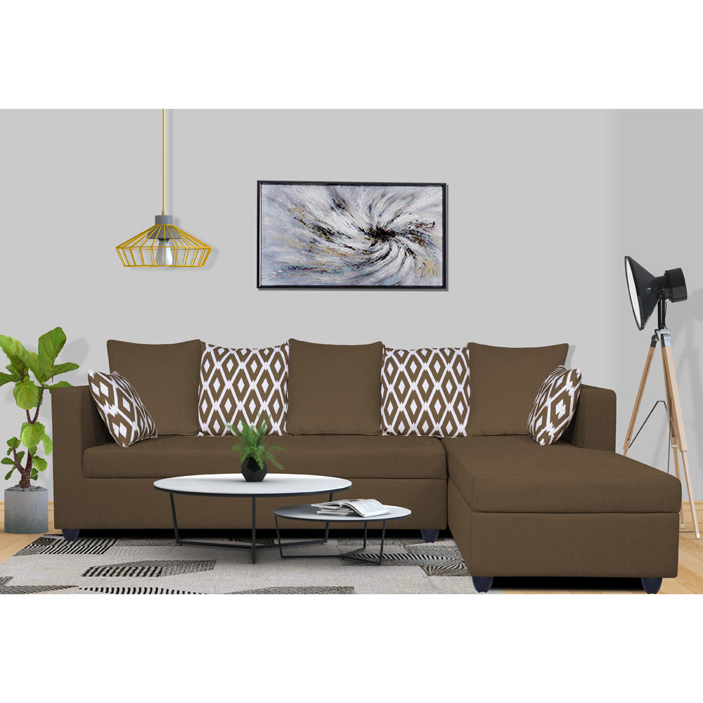 Zink Straight line L Shape 6 Seater Sofa Rhombus Cushion(Camel)
