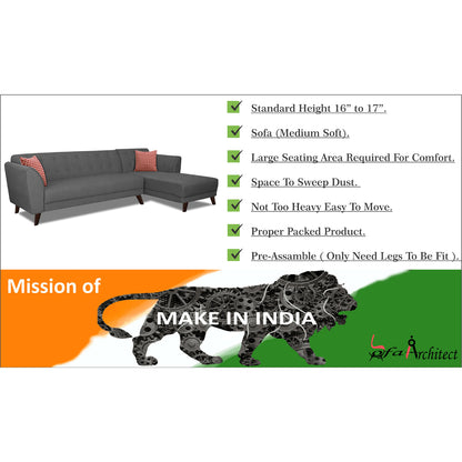 Adorn India Leaf 6 Seater Corner Sofa Right Hand Side (Grey)