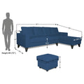 Adorn India Hallton L Shape Decent Sofa Set 7 Seater with Ottoman (Right Side) (Blue) (3 Year Warranty)