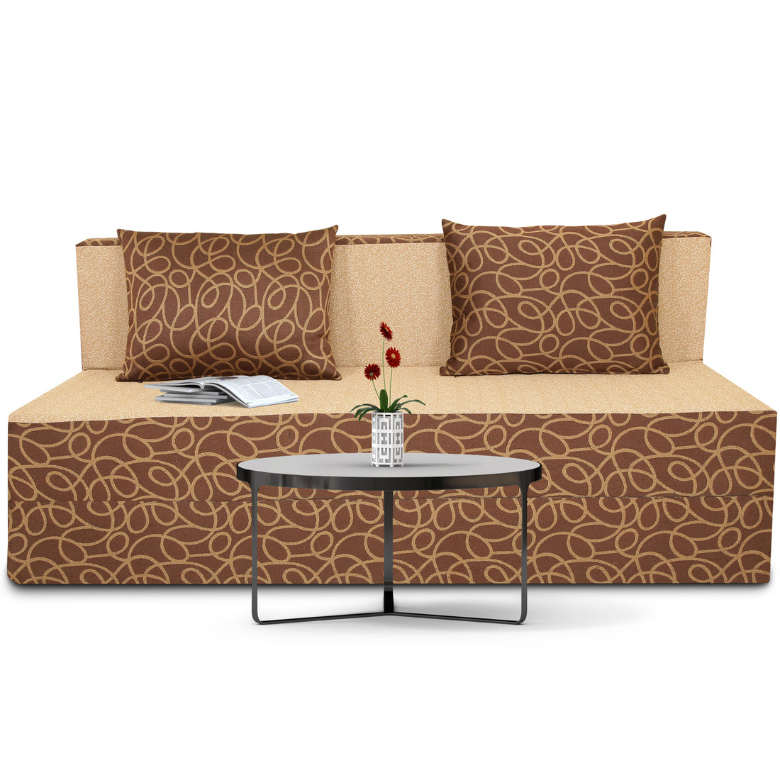 3 Seater Sofa Cum Bed Easy Poly Cotton (Brown and Beige) (6x6)