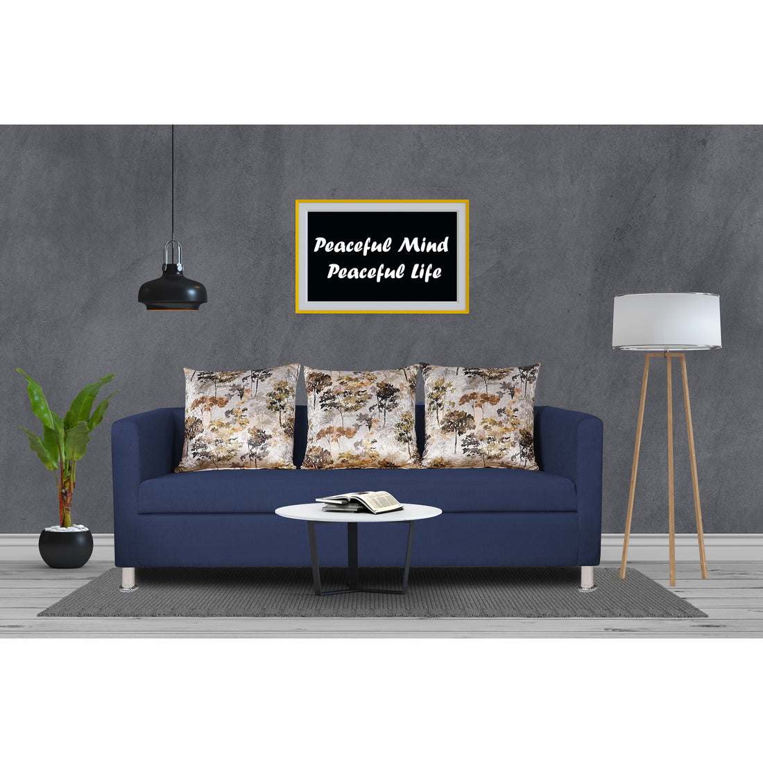 Adorn India Alita 3 Seater Compact Sofa (Blue)