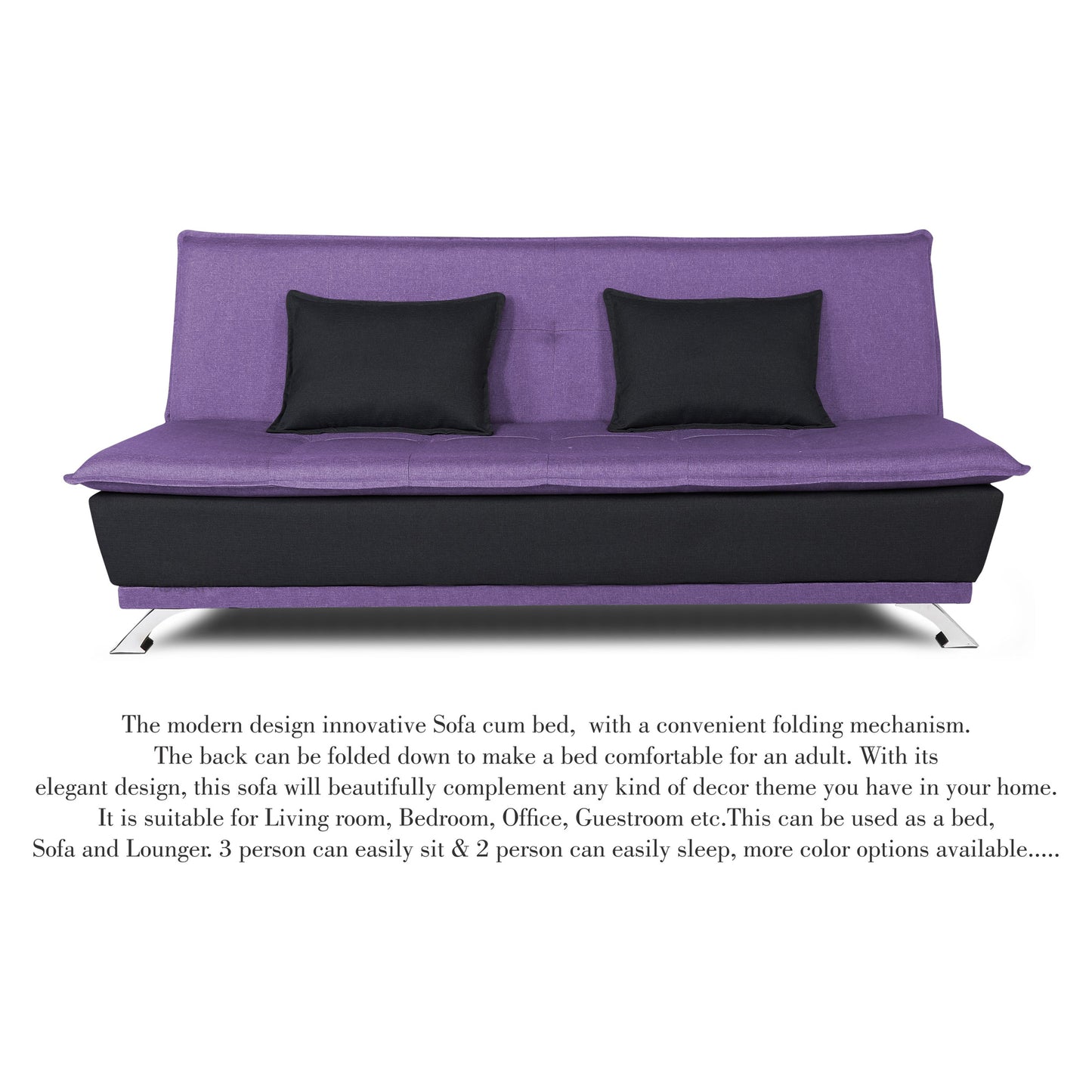 Adorn India Exclusive Two Tone Arden Three Seater Sofa Cum Bed (Dark Purple & Black)