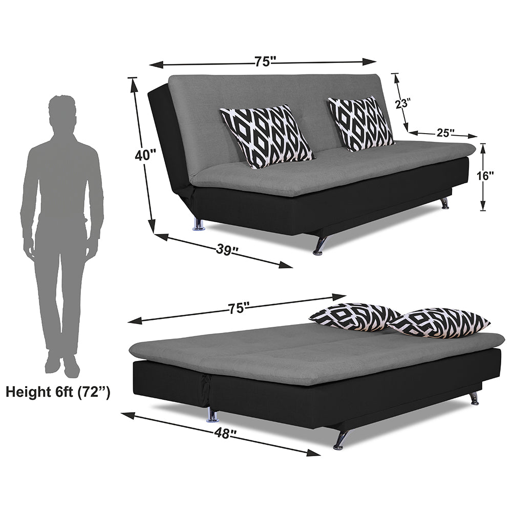 Adorn India Aspen Two Tone Rhombus Sofa Cum Bed (Grey & Black)