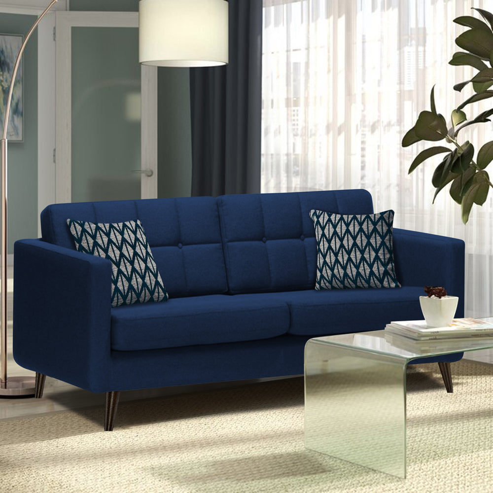 Adorn India Chilly 3 Seater Fabric Sofa (Blue) (3 Year Warranty)