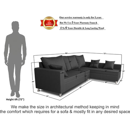 Adorn India Straight line 6 seater L Shape Sofa set (Dark Grey)