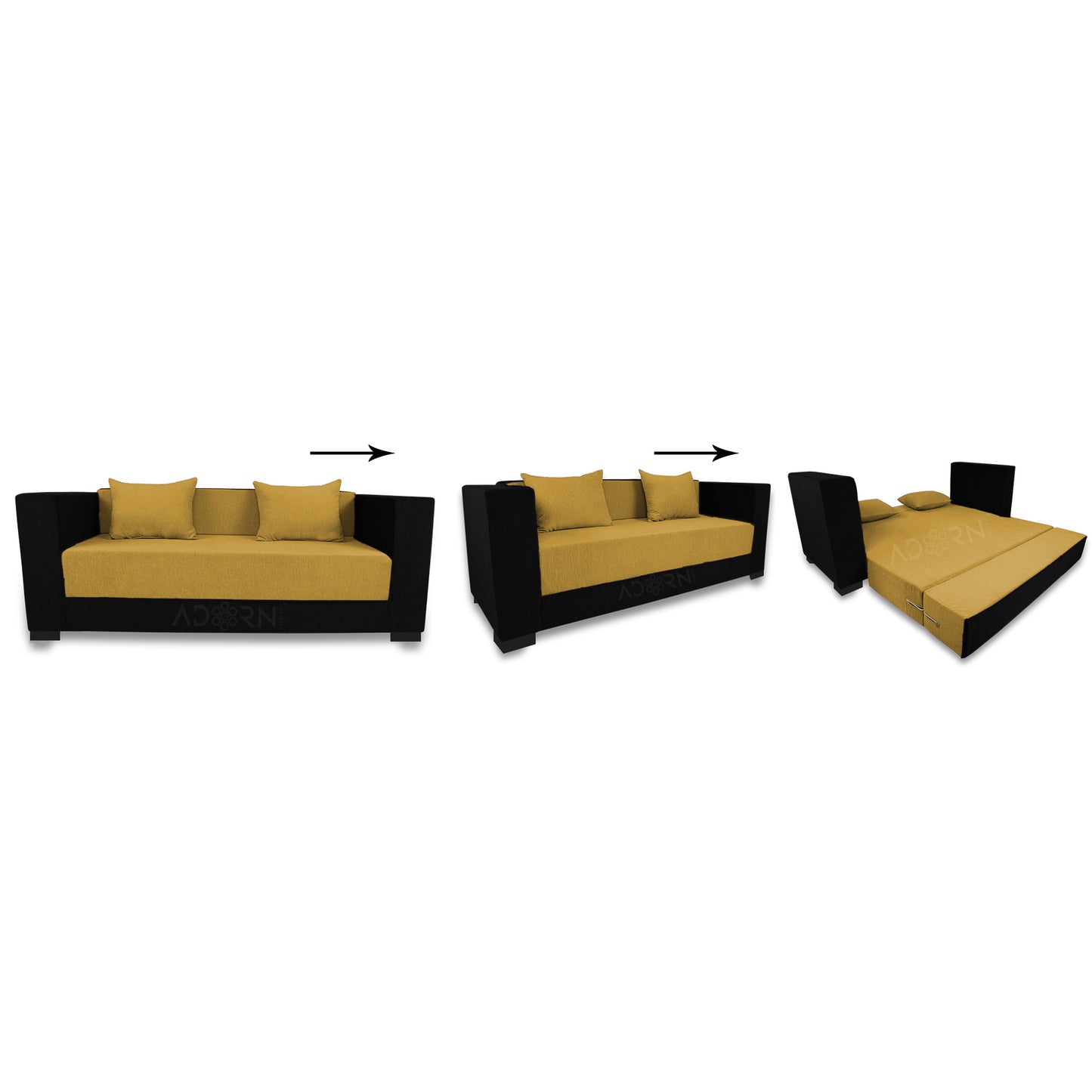 Adorn India Almond 3 Seater Sofa cumbed (Yellow & Black)