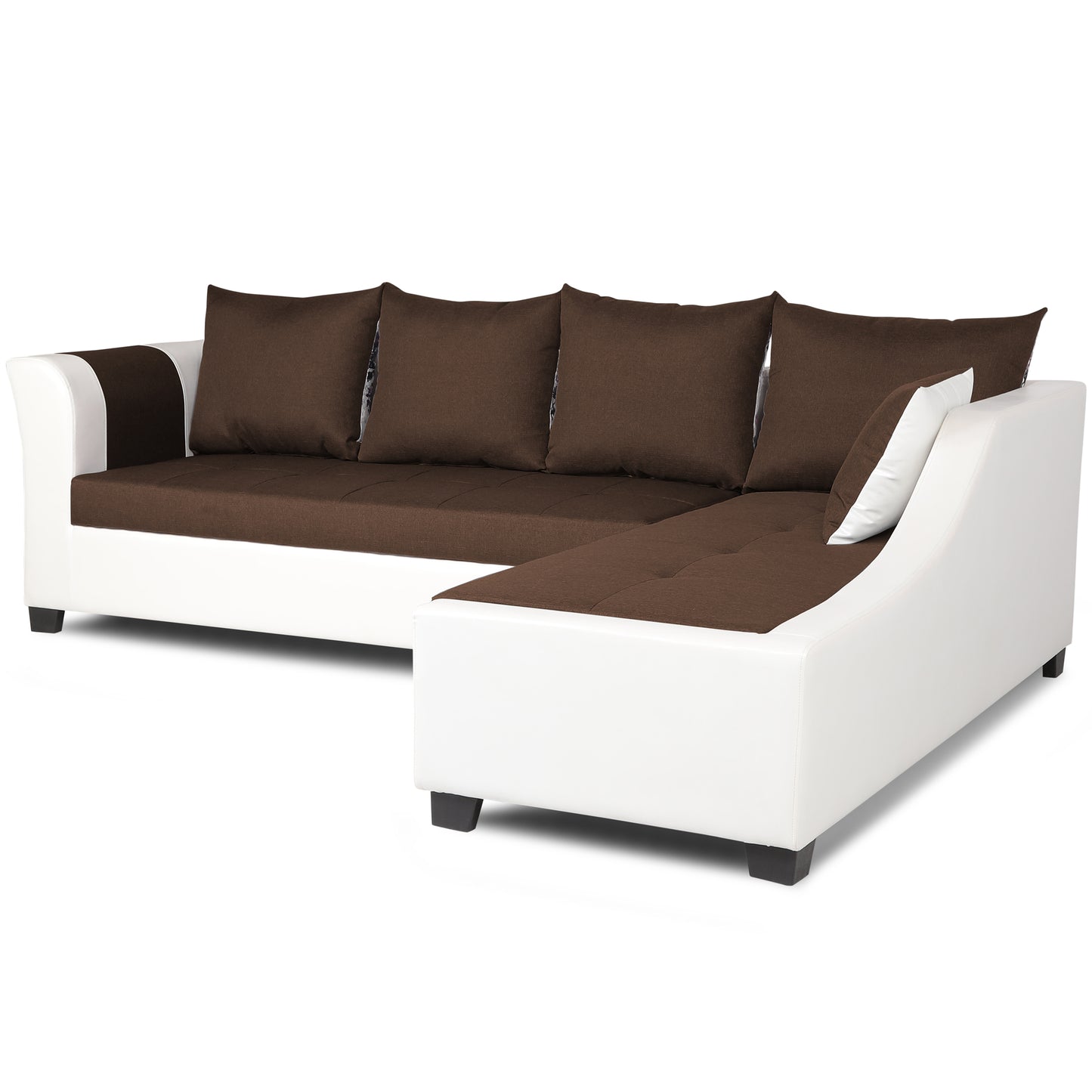 Adorn India Aliana L Shape Leatherette Fabric 6 Seater Sofa (Brown & White)