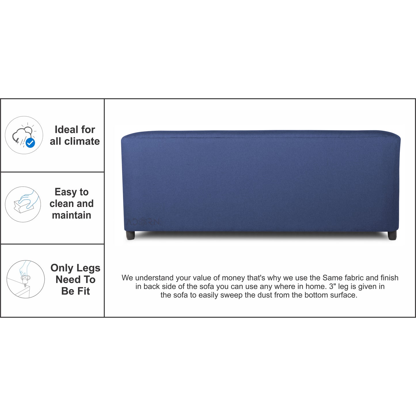 Adorn India Brisco 3 Seater Sofa (Blue)