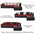 Adorn India Orlando Fabric L Shape Sofa (Black) ack and Maroon