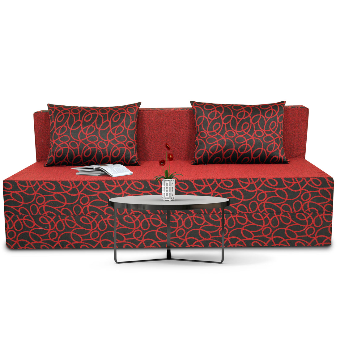 4 Seater Sofa Cum Bed Easy Poly Cotton (Maroon and Black) (6x6)