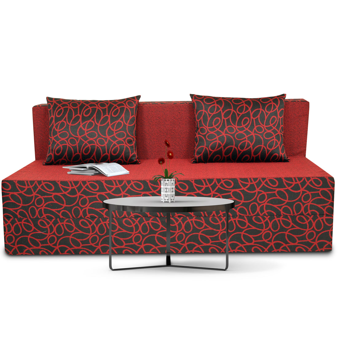 3 Seater Sofa Cum Bed Easy Poly Cotton (Maroon & Black) 5x6 (5x6)