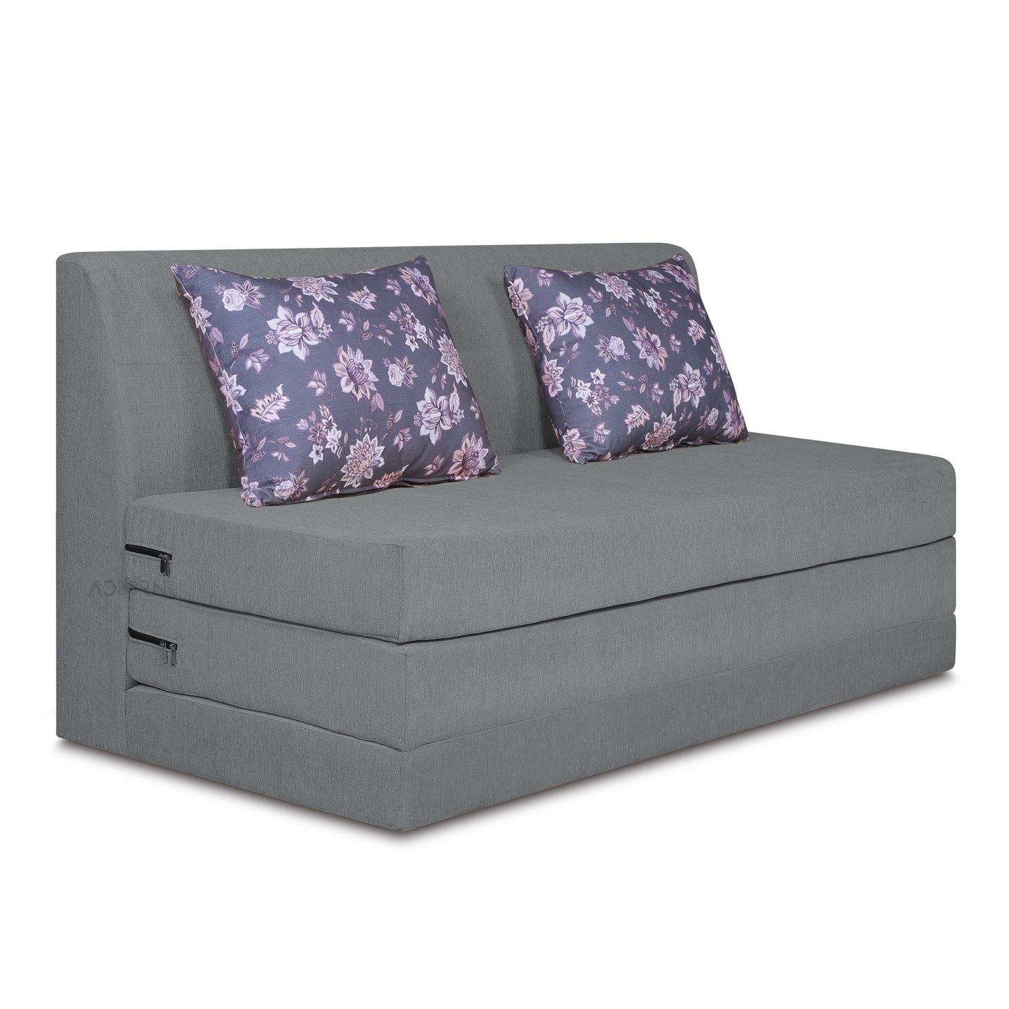 Adorn India Easy Highback Three Seater Sofa Cum Bed Floral 5' x 6' (Grey)