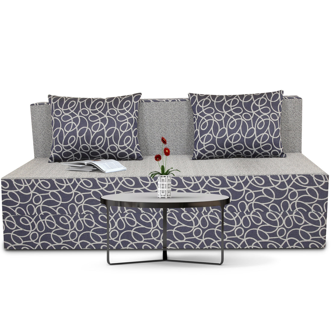 3 Seater Sofa Cum Bed Easy Poly Cotton (Blue & Grey) 5x6