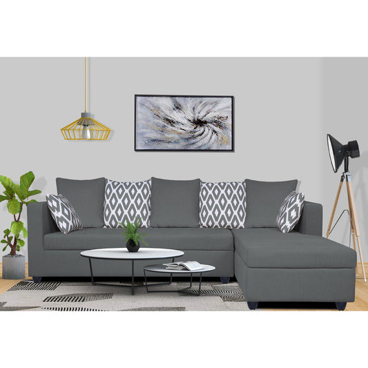Adorn India Zink Straight line L Shape 6 Seater Sofa Rhombus Cushion(Grey)