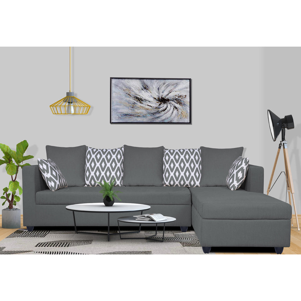 Zink Straight Line L Shape 6 Seater Sofa Set Rhombus Cushion (Right Hand Side) (Grey)