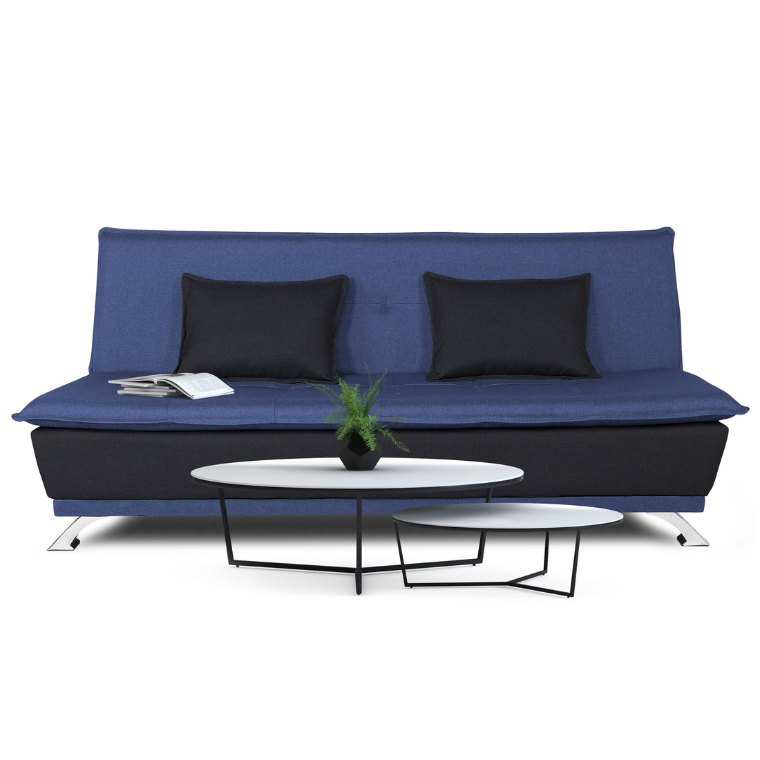Adorn India Exclusive Two Tone Arden 4 Seater Wood Sofa Cum Bed 4 x 6 (Blue & Black) (3 Year Warranty)