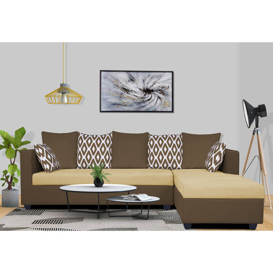 Adorn India Zink Straight line L Shape 6 Seater Sofa Rhombus Cushion(Brown & Beige)