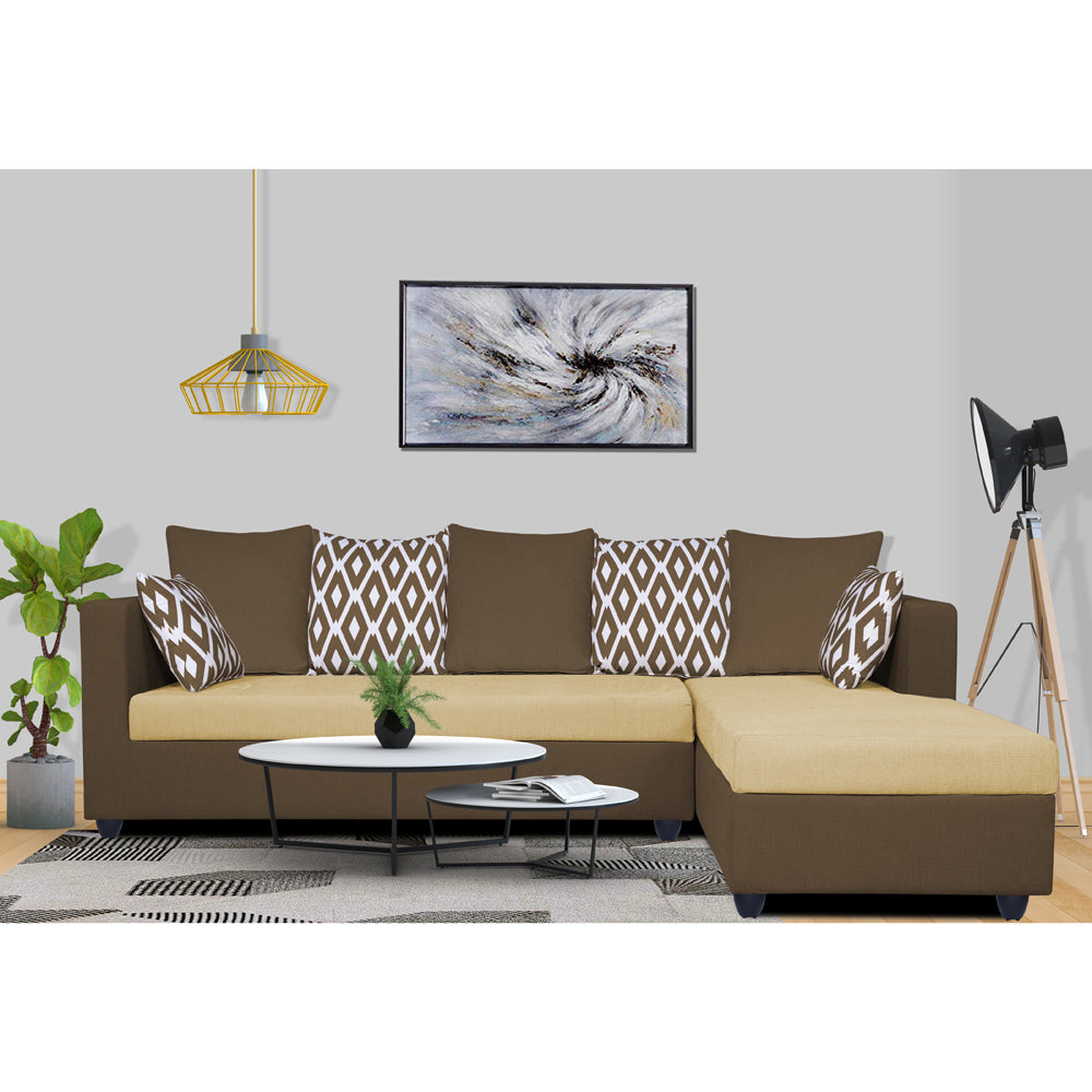 Zink Straight line L Shape 6 Seater Sofa Rhombus Cushion(Brown & Beige)
