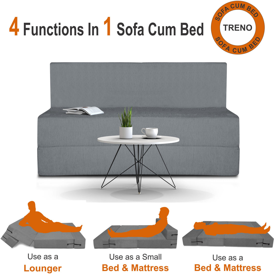 Adorn India Easy Treno 2 Seater Sofa Cum Bed Sit & Sleep Perfect for Guest, Colour Grey, 4'x6' (1 Year Warranty)