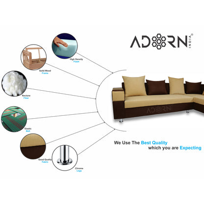 Adorn India Adillac 6 Seater Corner Sofa(Right Side)(Brown & Beige)