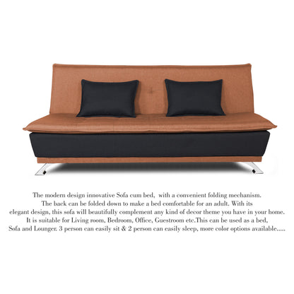 Adorn India Exclusive Two Tone Arden Three Seater Sofa Cum Bed (Rust & Black)