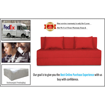 Adorn India Easy Three Seater Sofa Cum Bed Alyn 6'x 6' (Red)