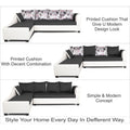 Adorn India Aliana L Shape Leatherette Fabric 6 Seater Sofa Set LHS (Dark Grey & White) (3 Year Warranty)