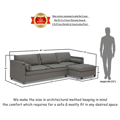 Adorn India Alexander L Shape 6 Seater Sofa (Right Side Handle)(Light Grey)