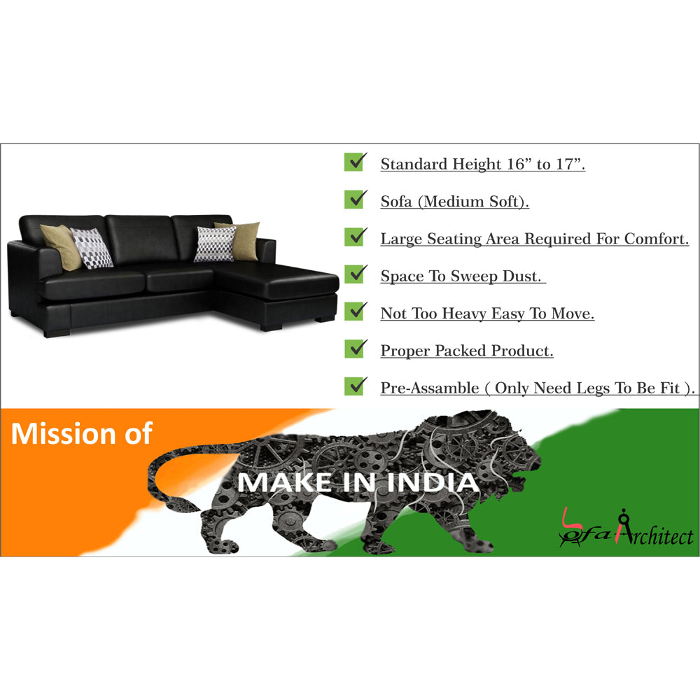 Adorn India Tiverton 6 Seater Corner Sofa Leatherette Right Hand Side (Black)