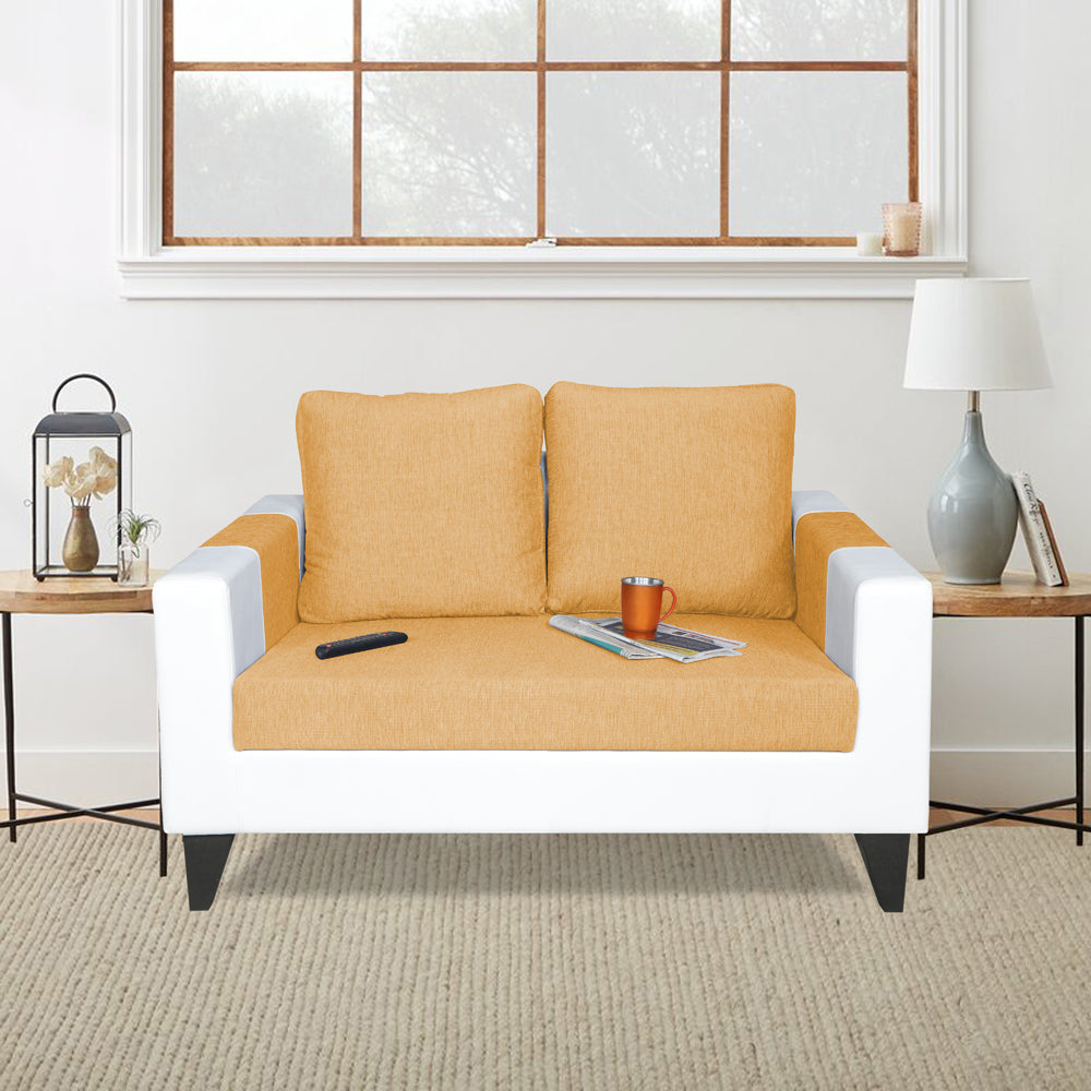 Adorn India Ashley Plain Leatherette Fabric 2 Seater Sofa (Beige & White) (3 Year Warranty)