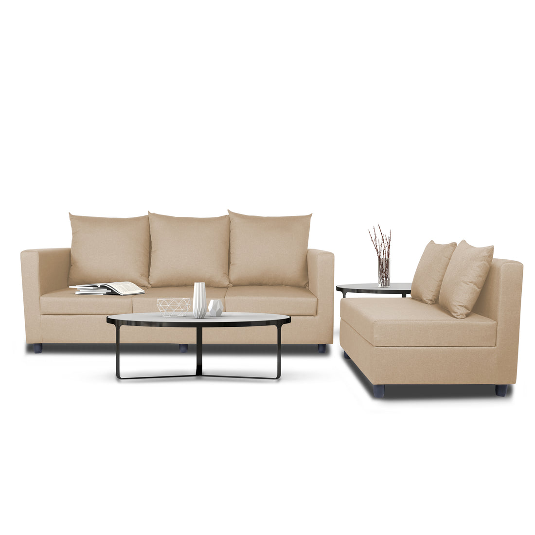 New Straight Line Modular 5 Seater Sofa Set (Beige) - Wood