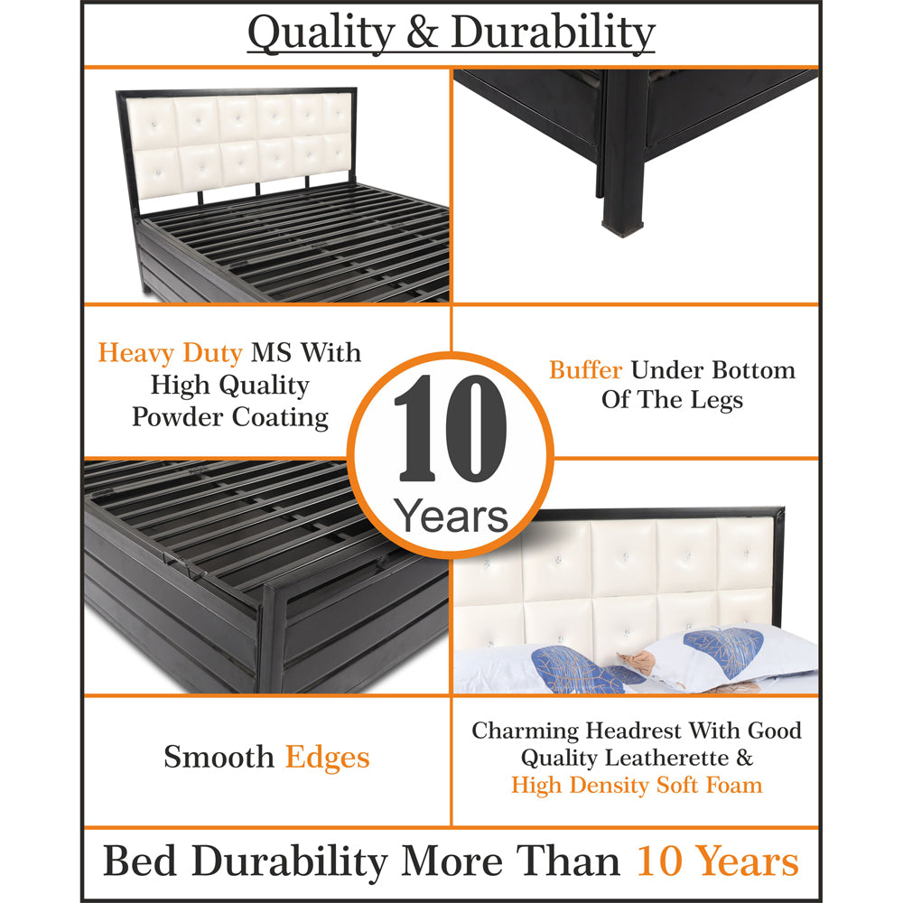 Adorn India Calypso Wrought Iron Bed with Back Cushion Queen Size Box Storage (Without Mattress)