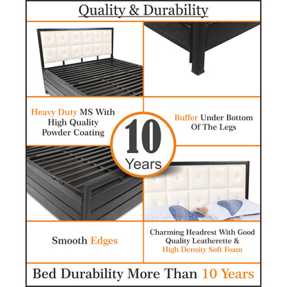 Adorn India Calypso Wrought Iron Bed with Back Cushion Queen Size Box Storage (Without Mattress)