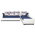 Adorn India Aliana L Shape Leatherette Fabric 6 Seater Sofa (Blue & White)