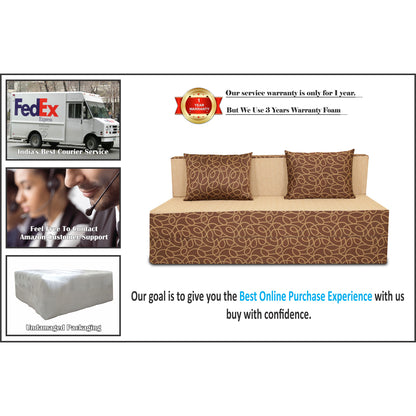 Adorn India Easy Three Seater Sofa Cum Bed Poly Cotton (Brown & Beige) 5'X6'