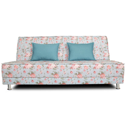 Adorn India Roselyn 3 Seater Sofa Cum Bed Digitel Print (Aqua Blue)