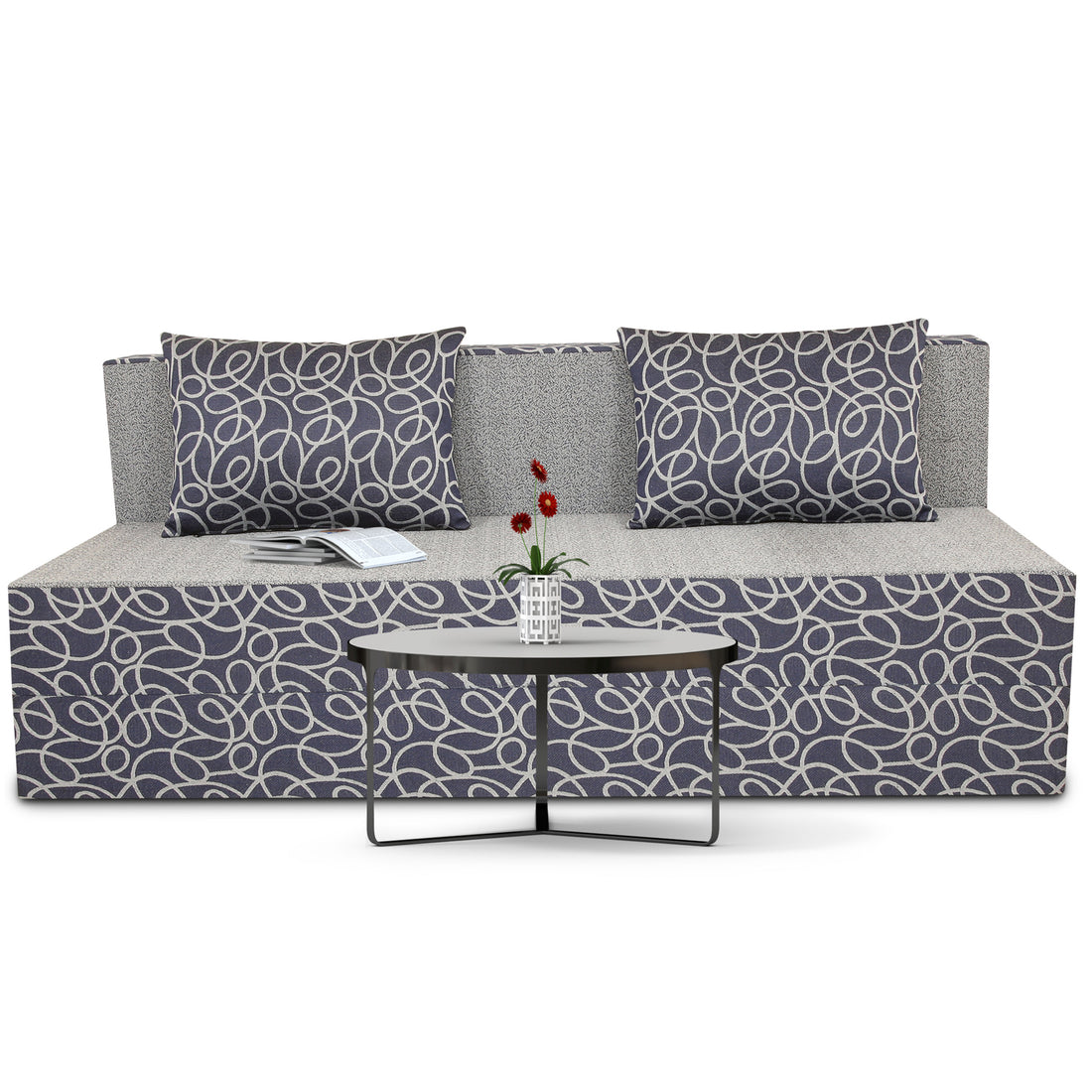3 Seater Sofa Cum Bed Easy Poly Cotton (Blue & Grey) (6x6)