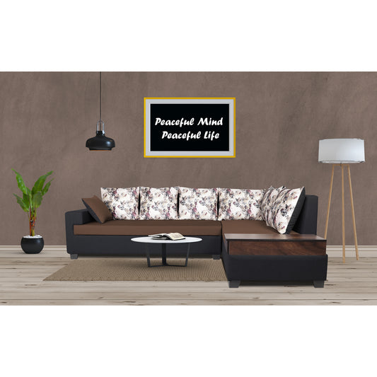 Adorn India Orlando Fabric  L Shape 6 seater Sofa  set (Black & Brown)