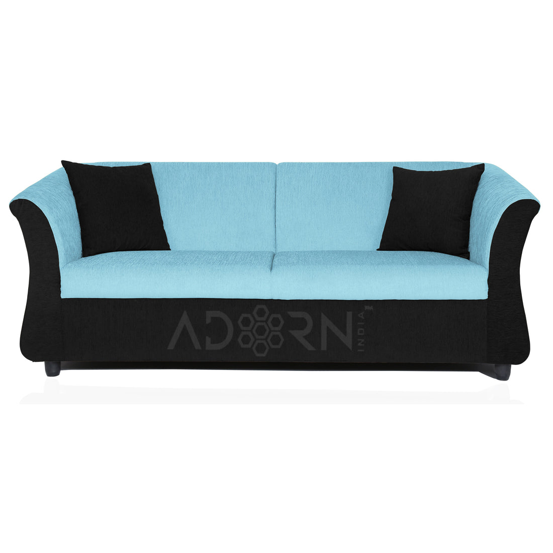 Adorn India Acura 3 Seater Sofa(Light Blue & Black), Wood, Foam