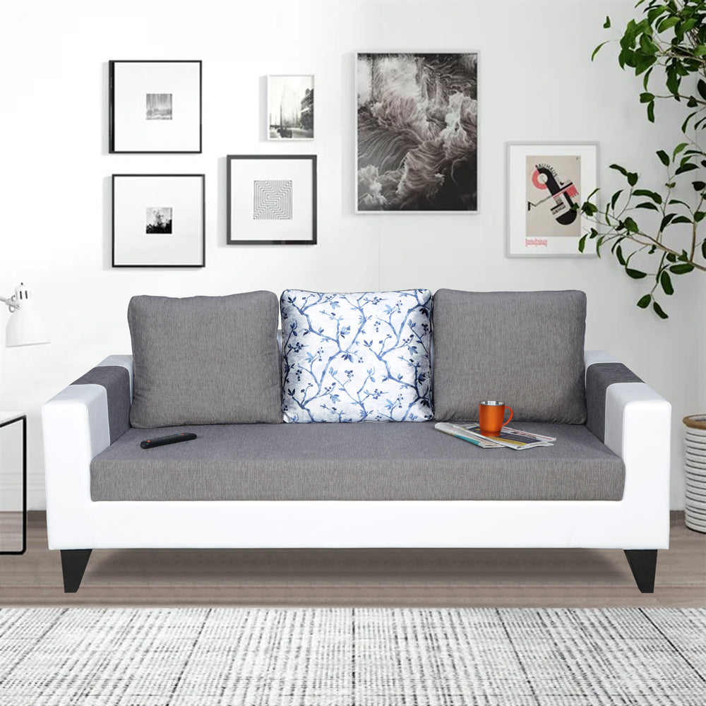 Adorn India Ashley Digitel Print Leatherette Fabric 3 Seater Sofa (Grey & White) (3 Year Warranty)
