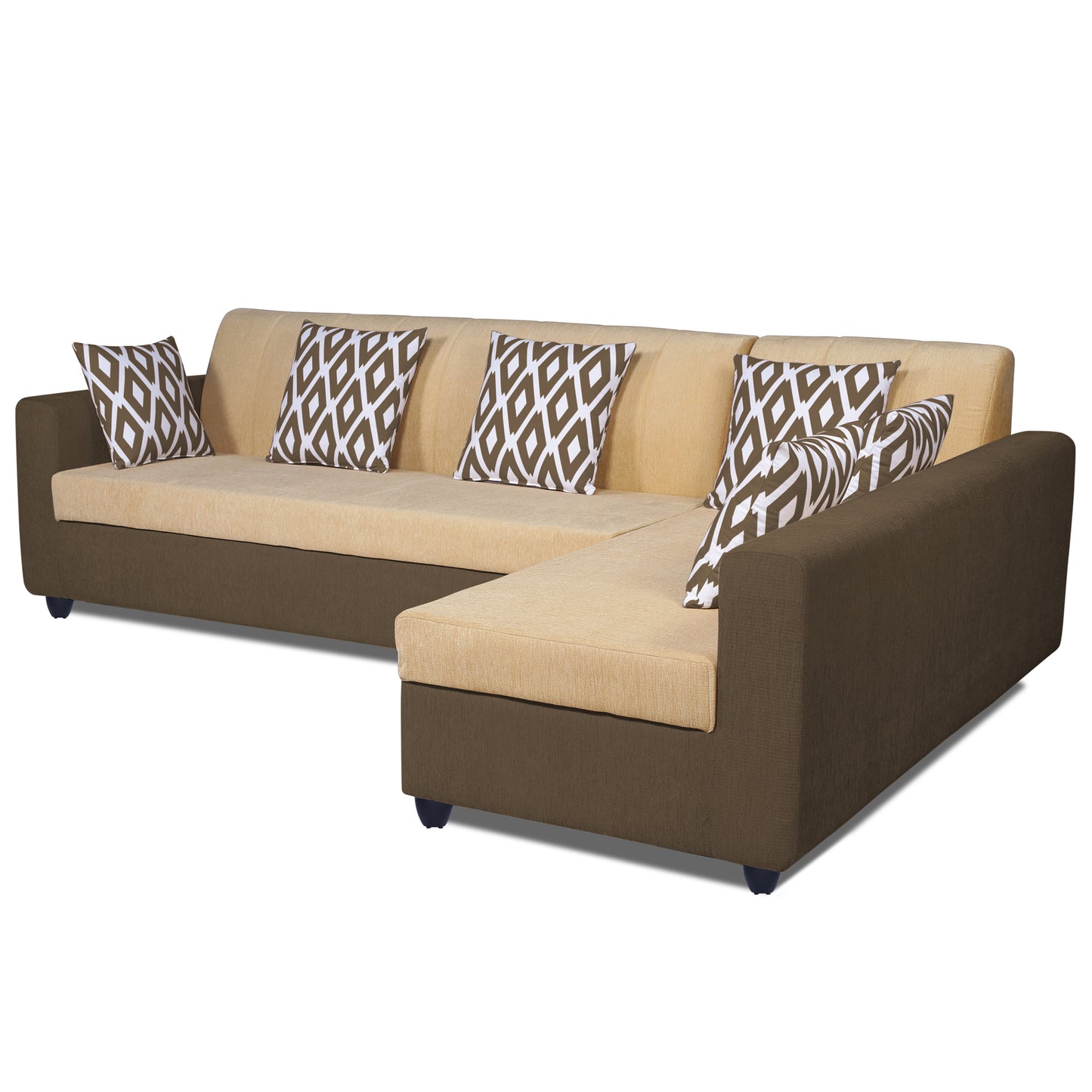 Adorn India Rio Highback L Shape 6 Seater corner Sofa Set (Brown & Beige)