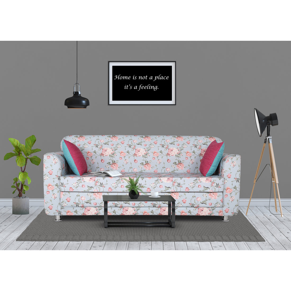 Adorn India Roselyn Wood 3-Person Sofa Cum Bed (Blue)