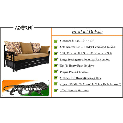 Adorn India Polar Black Metal Three Seater Sofa Cum Bed with Storage (6 x 5) (Beige)