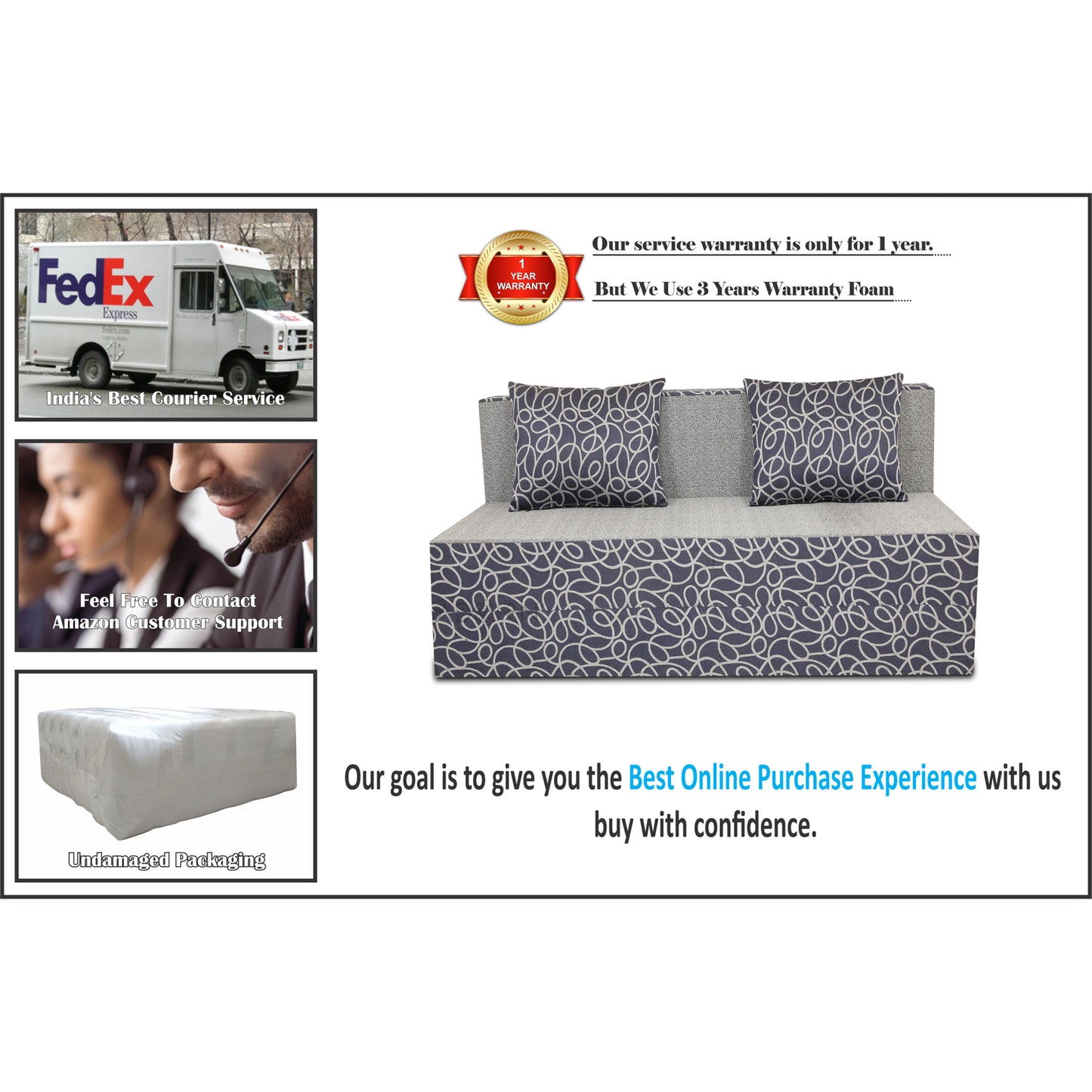 Adorn India Easy Two Seater Sofa Cum Bed Poly Cotton 4'X6' (Blue and Grey)