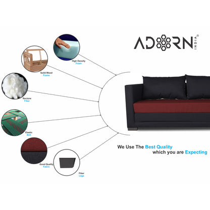 Adorn India Exclusive Two Tone Straight Line Three Seater Sofa Cum Bed (Maroon & Black)
