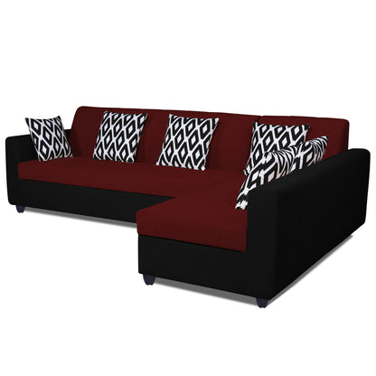 Adorn India Rio Highback L Shape 6 Seater corner Sofa Set (Maroon & Black)