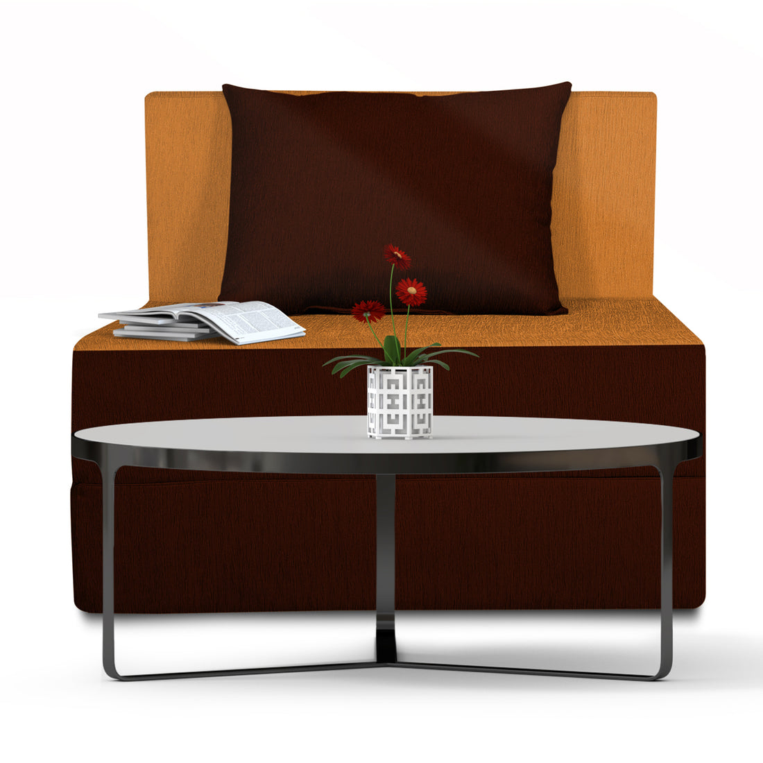 Adorn IndiaEasy 2 Seater Sofa Cum Bed (3 Years Warrenty Quality Foam)-Perfect for Seat & Sleep Washeble Polyster Fabric Cover (Camel & Brown) 3'x6'.Pillows Free (1 Year Warranty)
