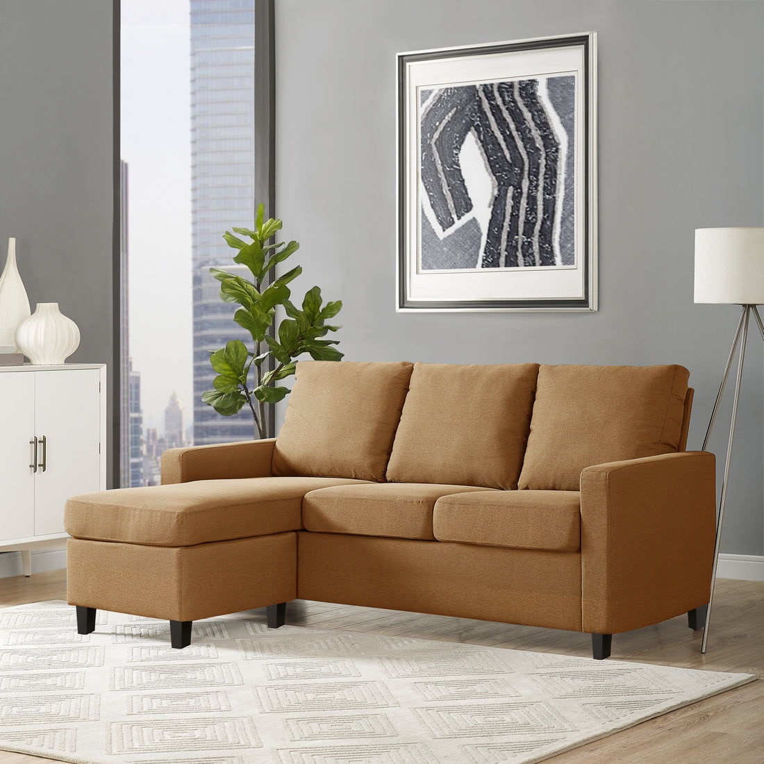 Adorn India Daffodil Three Seater Modular Sofa (Camel)